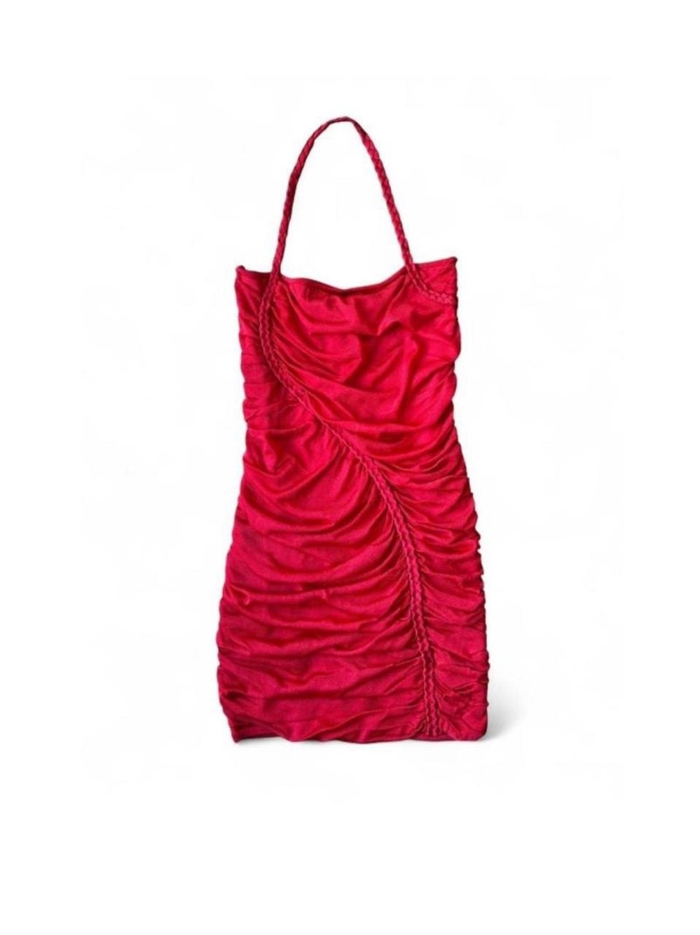 Vintage y2k Bebe Raspberry Red Ruched Halter Mini Dress Large